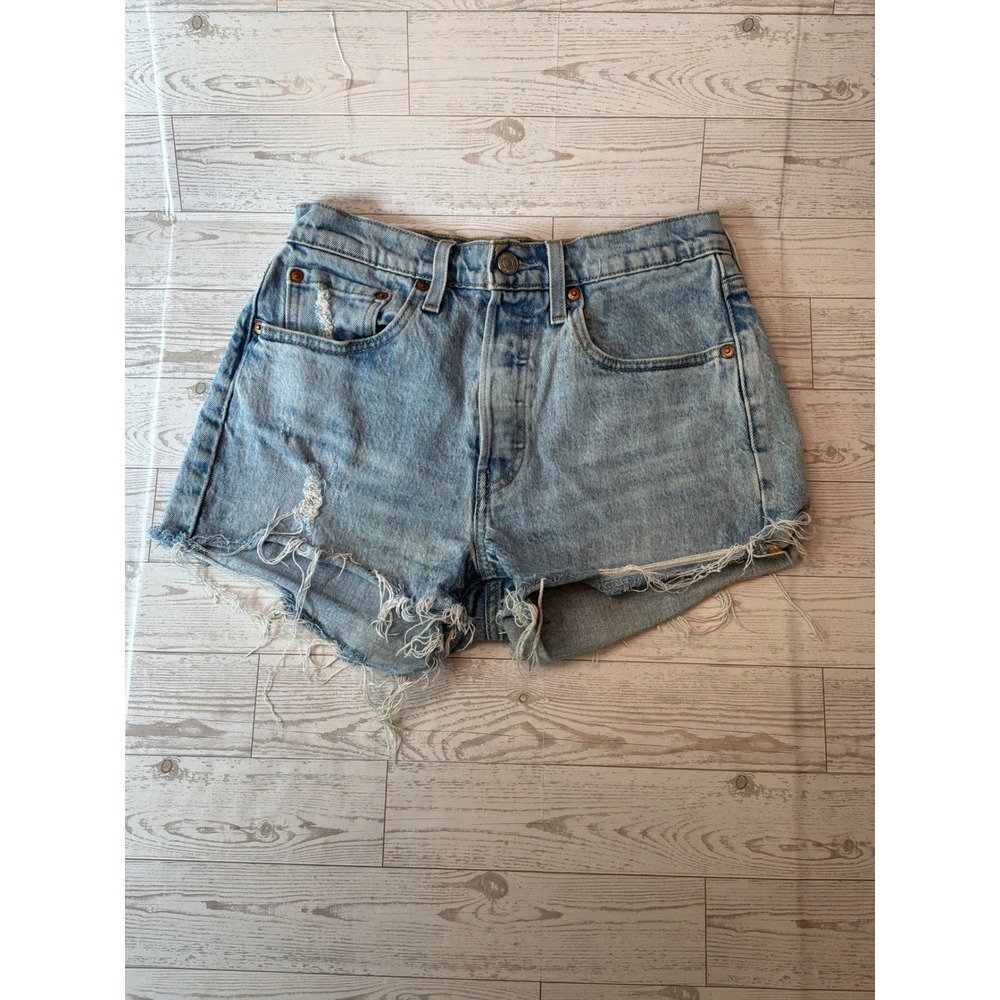 Levi's 501 Shorts Women 28 Light Blue Distressed Denim Vintage 90s Indie Sleaze